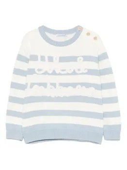 Полосатый свитер с вышитым логотипом Dolce & Gabbana Kids, белый