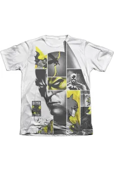 Футболка с коротким рукавом из полиэстера/хлопка для взрослых с панелями Batman 80th Gildan, белый