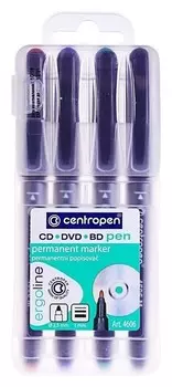 Набор маркеров перманентных для Cd/dvd 4 цвета, Centropen 4606, 1.0 мм