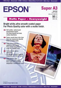 Фотобумага Epson C13S041261 плотная матовая ярко-белая, A3, 50 листов, 167 г/м2