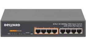 Коммутатор управляемый Beward STW-8P4 Web/Smart коммутатор, 8 портов 10/100Мбит/с (из них 4 с поддержкой PoE IEEE 802.3af), PoE бюджет 55 Вт