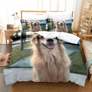 2014 Cute dog Bedding Set Single Twin Full Queen King Size Pet dog Bed Set Teenager Bedroom Duvetcover Sets 3D Print 037 EU single(135x200cm)