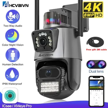 8-мегапиксельная 4K Wi-Fi IP-камера безопасности, уличная камера с двумя объективами, двойной экран, автоматическое отслеживание, PTZ, беспроводная камера видеонаблюдения, 4 МП ICsee
