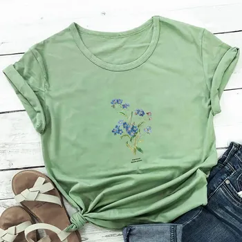 Женская футболка Forget Me Not Wildflower Printed из чистого хлопка, простая летняя S