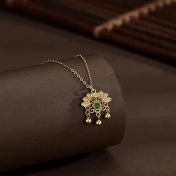 Ожерелье с замком безопасности Jasper Lotus Girl China-Chic Girlfriend Gift Oшейник-цепочка