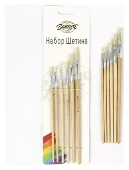 Набор кистей, щетина, плоские, 6 штук: № 1, 2, 3, 4, 5, 6, с деревянными ручками