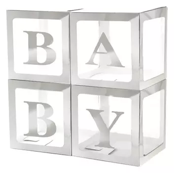 Набор коробок для воздушных шаров Baby, серебро, 30*30*30 см, в упаковке 4 шт.