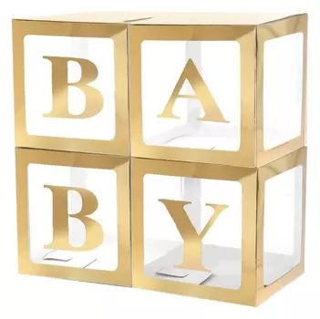 Набор коробок для воздушных шаров Baby, золото, 30*30*30 см, в упаковке 4 шт.
