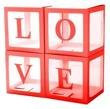 Набор коробок для воздушных шаров Love, красный, 30*30*30 см, в упаковке 4 шт.