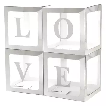 Набор коробок для воздушных шаров Love, серебро, 30*30*30 см, в упаковке 4 шт.
