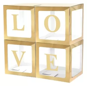 Набор коробок для воздушных шаров Love, золото, 30*30*30 см, в упаковке 4 шт.