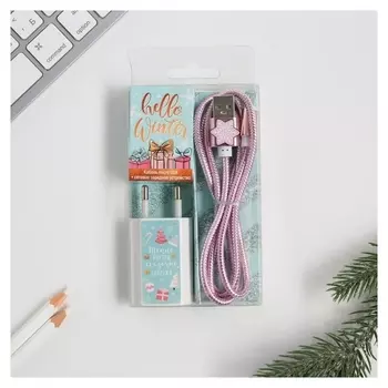 Набор кабель Micro USB + зарядное устройство, модель Pb-04,"Hello Winter",7,3 х 14,7 см