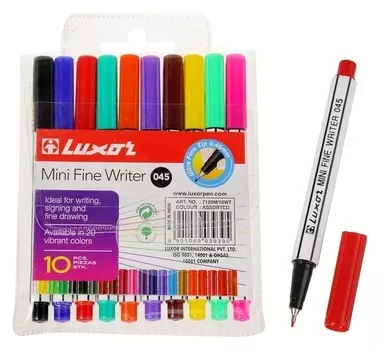 Набор капиллярных ручек, 10 цветов, Luxor Mini Fine Writer 045, узел 0.8 мм