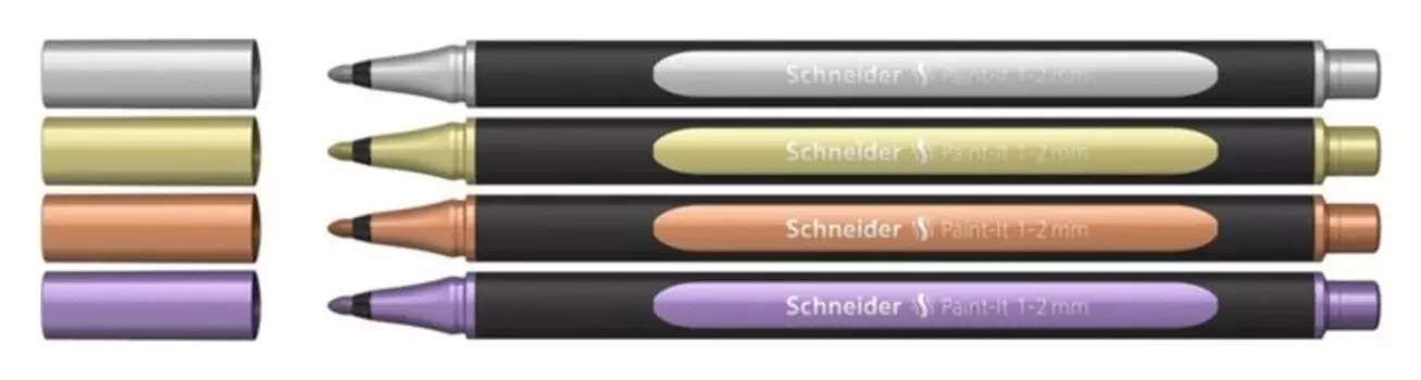 Набор капиллярных ручек 4 цвета, 1-2 мм, Schneider Paint-it 020, металлизированные, европодвес
