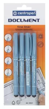 Набор капиллярных ручек Centropen 2631/04 "Document" черн, 4шт, 0,1/0,3/0,5/0,7мм европодв