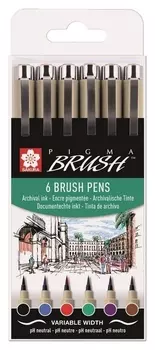 Набор капиллярных ручек Sakura Pigma Brush 6 цветов, Poxsdkbr6