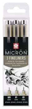 Набор капиллярных ручек Sakura Pigma Micron 3шт (0.2/0.25/0.35мм),xsdk3fd