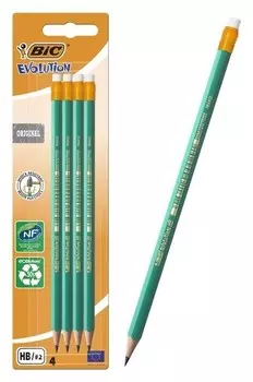 Набор карандашей чернографитных, 4 шт., BIC Evolution Ecolutions, НВ, пластиковые, с ластиком