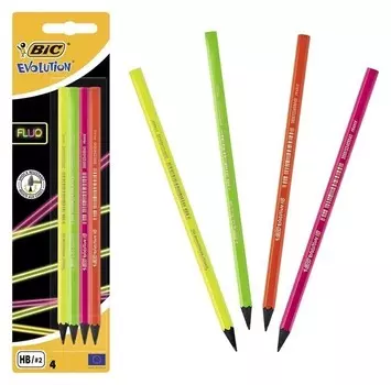 Набор карандашей чернографитных, 4 шт., BIC Evolution Fluo HB, блистер