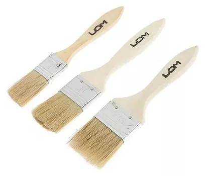 Набор кистей Lom, натуральная щетина, деревянная ручка, 1-1.5-2", 25-38-50 мм
