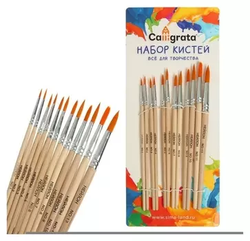 Набор кистей нейлон 12 штук: № 1, 2, 3, 4, 5, 6, 7, 8, 9, 10, 11, 12, круглые