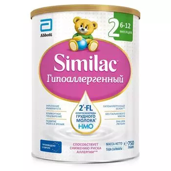 Смесь сухая детская от 6 до 12 мес. Гипоаллергенный 2 Similac/Симилак банка 750г