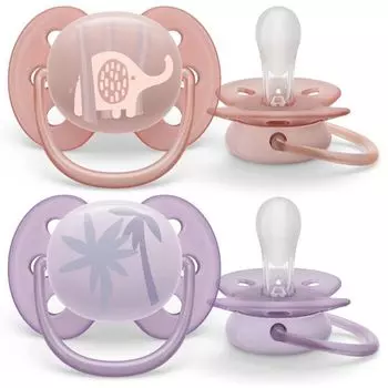 Соска-пустышка силиконовая ортодонтическая с футляром 0-6 мес. Ultra Soft Philips Avent 2шт (SCF091/09)
