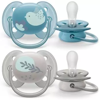 Соска-пустышка силиконовая ортодонтическая с футляром 6-18 мес. Ultra Soft Philips Avent 2шт (SCF091/15)