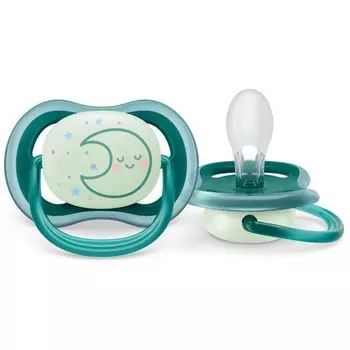 Соска-пустышка силиконовая ортодонтическая с футляром 6-18 мес. Ultra Air night Philips Avent (SCF377/02)