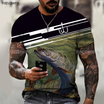 Мужская рубашка Wild Fishing Fishing Outdoor Passion 3D Printing Printing Trendy Brand Round Neck T Shirt Casual Style Oversize 5XL S