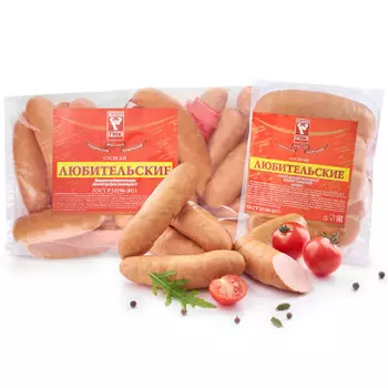 Сосиски любительские в н/о мгс мясной продукт вареный губкин