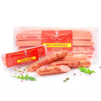 Сосиски молочные мясной продукт вареный губкин