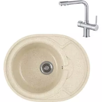 Кухонная мойка и смеситель GreenStone GRS-18k-328 Haiba HB70088 с сифоном, бежевая