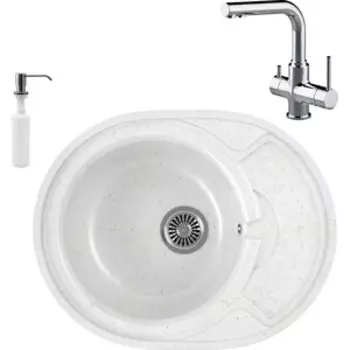 Кухонная мойка и смеситель GreenStone GRS-18k-331 Lemark Comfort LM3061C с сифоном и дозатором, белая