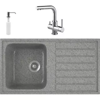 Кухонная мойка и смеситель GreenStone GRS-20-309 Lemark Comfort LM3061C с сифоном и дозатором, темно-серая