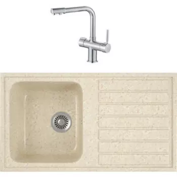 Кухонная мойка и смеситель GreenStone GRS-20-328 Haiba HB70088 с сифоном, бежевая