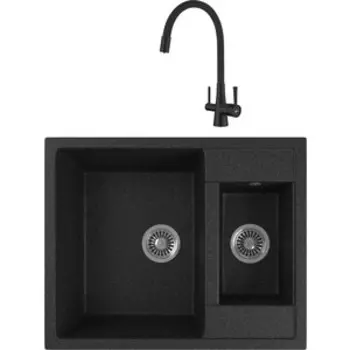 Кухонная мойка и смеситель GreenStone GRS-21-308 Lemark Comfort LM3075BL с сифоном, черная