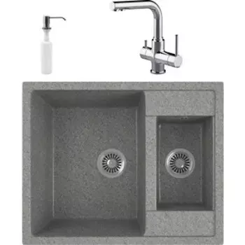 Кухонная мойка и смеситель GreenStone GRS-21-309 Lemark Comfort LM3061C с сифоном и дозатором, темно-серая