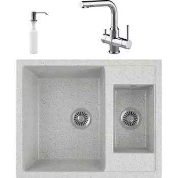 Кухонная мойка и смеситель GreenStone GRS-21-310 Lemark Comfort LM3061C с сифоном и дозатором, серая