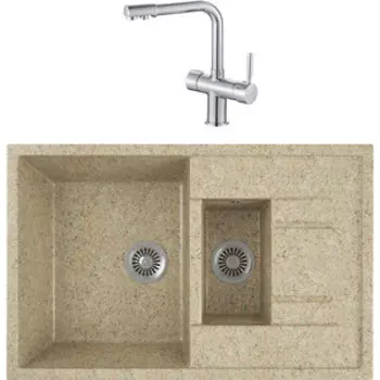 Кухонная мойка и смеситель GreenStone GRS-21K-302 Haiba HB70088 с сифоном, песочная