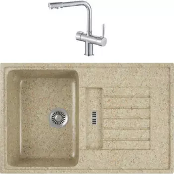 Кухонная мойка и смеситель GreenStone GRS-24-302 Haiba HB70088 с сифоном, песочный