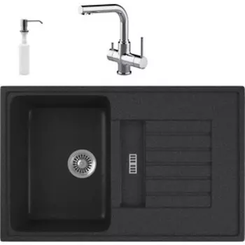 Кухонная мойка и смеситель GreenStone GRS-24-343 Lemark Comfort LM3061C с сифоном и дозатором, антрацит
