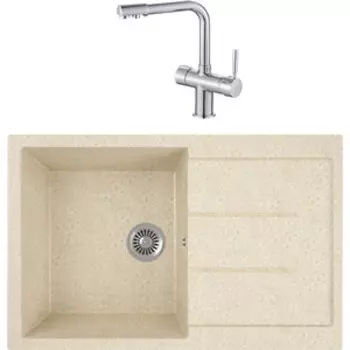 Кухонная мойка и смеситель GreenStone GRS-25-328 Haiba HB70088 с сифоном, бежевая