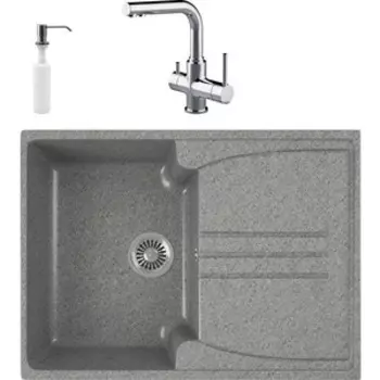 Кухонная мойка и смеситель GreenStone GRS-40s-309 Lemark Comfort LM3061C с сифоном и дозатором, темно-серая