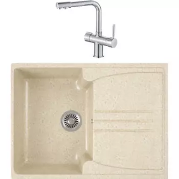 Кухонная мойка и смеситель GreenStone GRS-40s-328 Haiba HB70088 с сифоном, бежевая