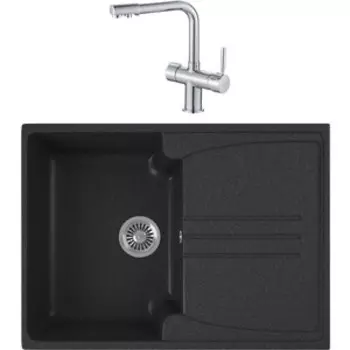 Кухонная мойка и смеситель GreenStone GRS-40s-343 Haiba HB70088 с сифоном, антрацит