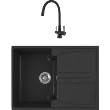 Кухонная мойка и смеситель GreenStone GRS-40s-343 Lemark Comfort LM3075BL с сифоном, антрацит
