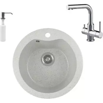 Кухонная мойка и смеситель GreenStone GRS-08S-310 Lemark Comfort LM3061C с сифоном и дозатором, серая