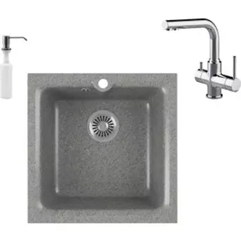 Кухонная мойка и смеситель GreenStone GRS-42-309 Lemark Comfort LM3061C с сифоном и дозатором, темно-серая