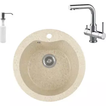 Кухонная мойка и смеситель GreenStone GRS-08S-328 Lemark Comfort LM3061C с сифоном и дозатором, бежевая